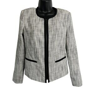 212‎ Collection Women's Textured Zip Front Blazer Jacket Black White Size 6